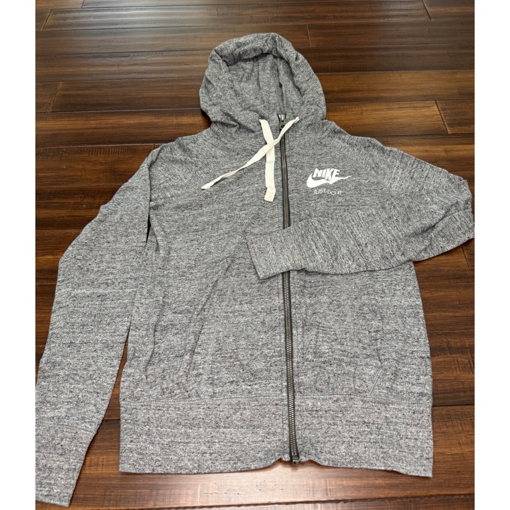 Nike Sportswear Gym Vintage Full Zip Hoodie Heather Gray Womens Small Logo